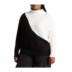 Tahari Womens Black White Color Block Dolman Sleeve Knit Sweater Plus Sz 1X New
